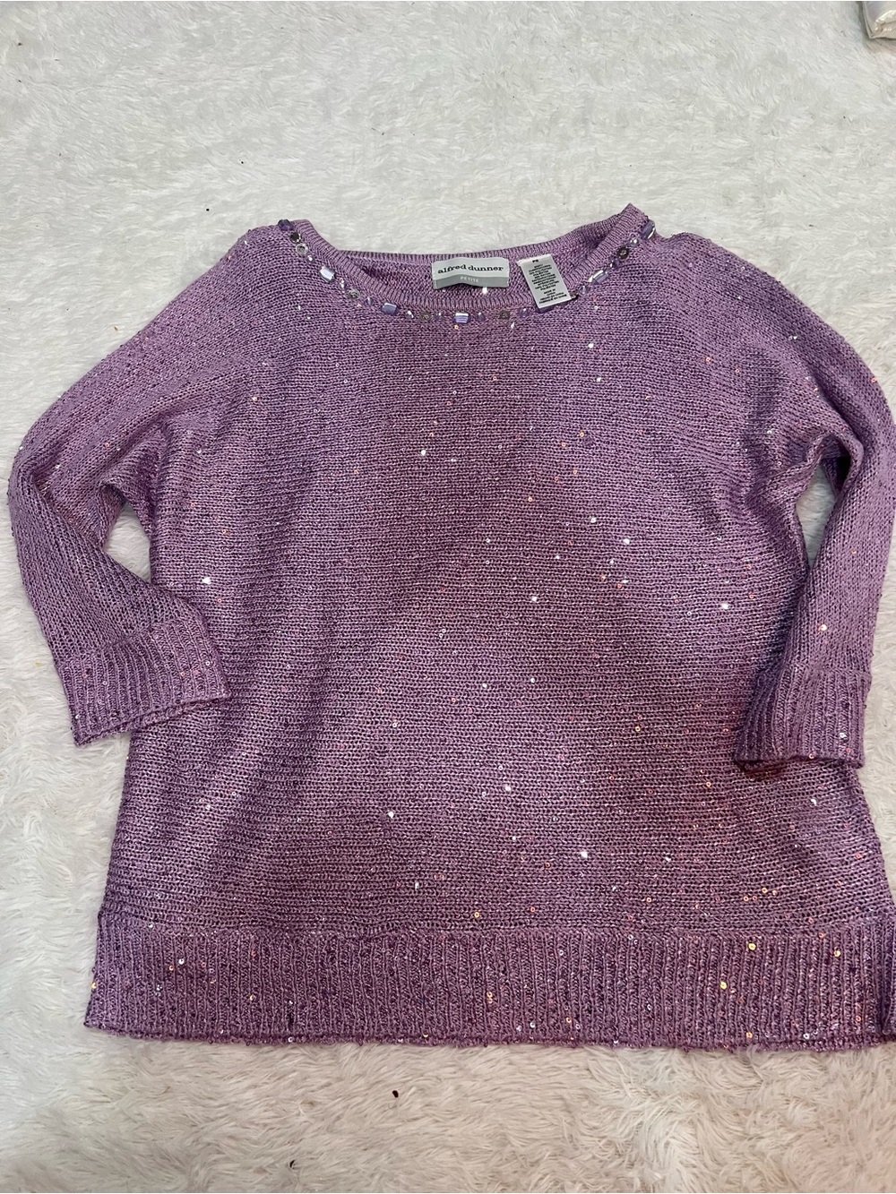 Alfred Dunner Purple Sequin Crewneck Sweater